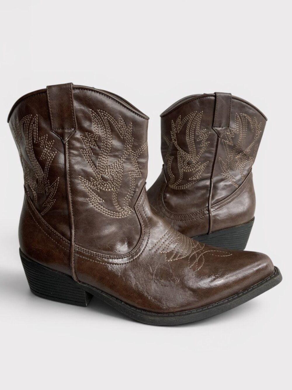 Rampage Brown Faux Leather Western Cowboy Ankle Boots Women’s Size 8.5